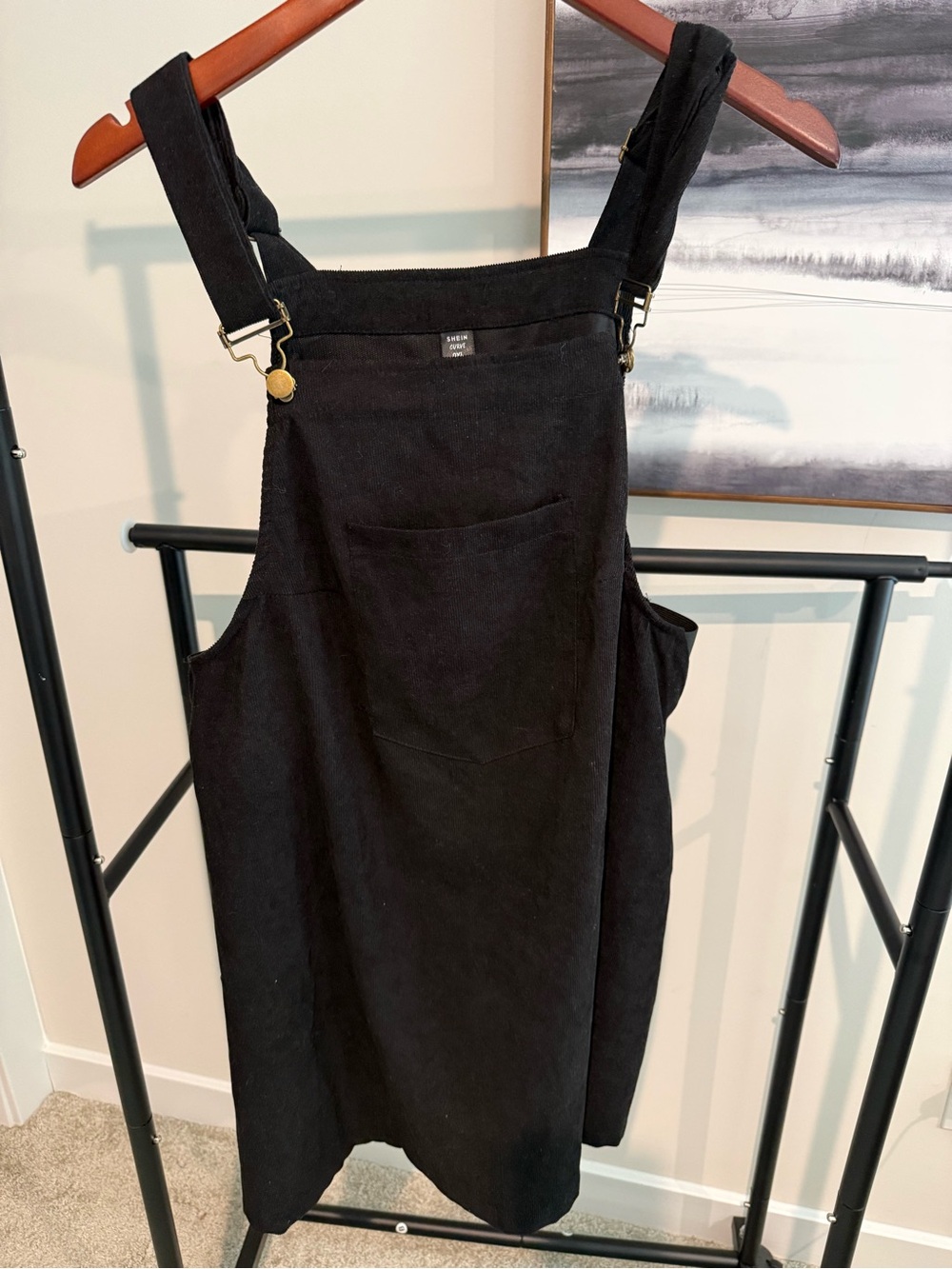 SHEIN Black Corduroy Pinafore Overall Dress